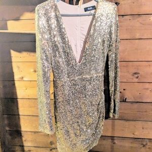 Long sleeve gold sequin dress